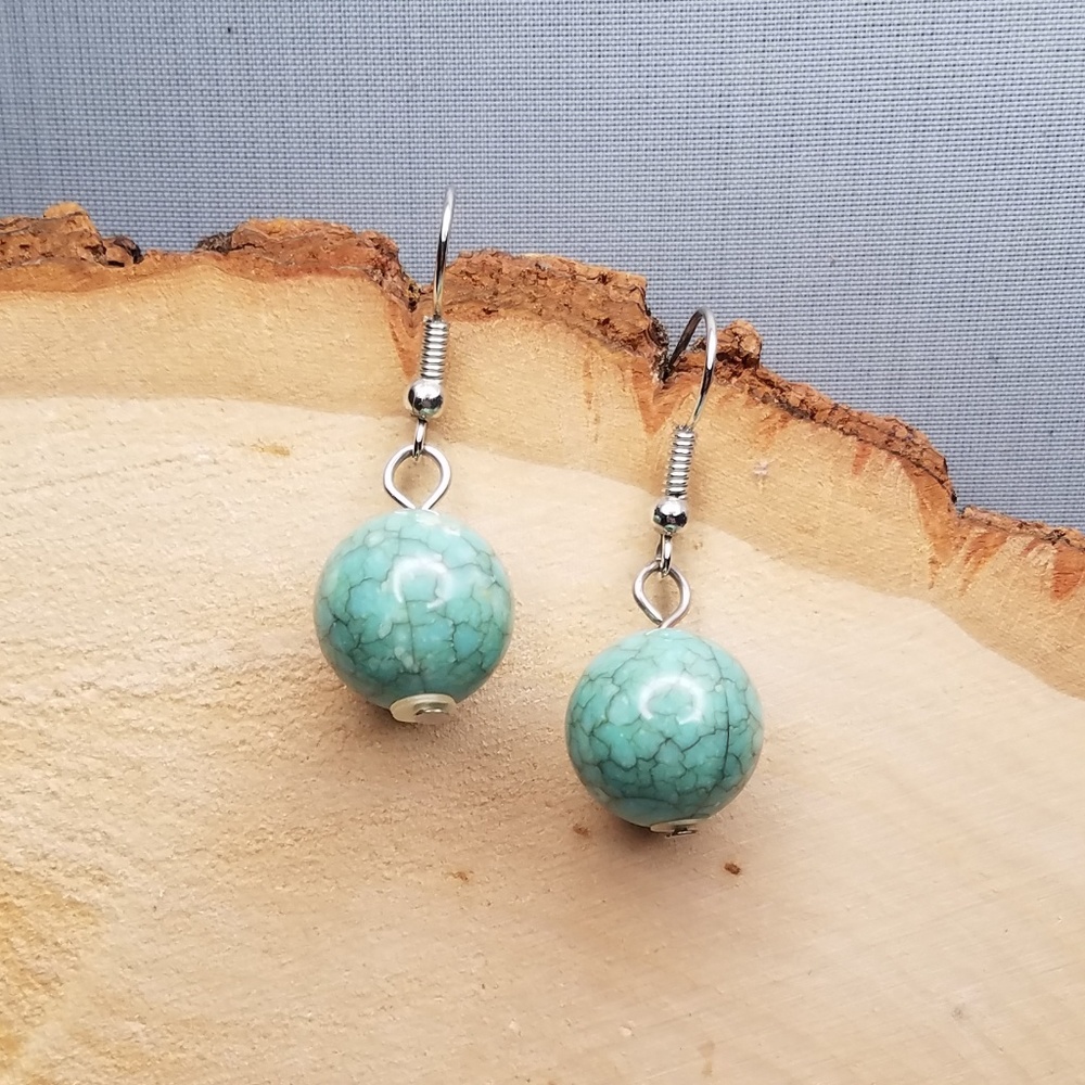 Faux Turquoise Colored Elegant Ball Drop Earrings